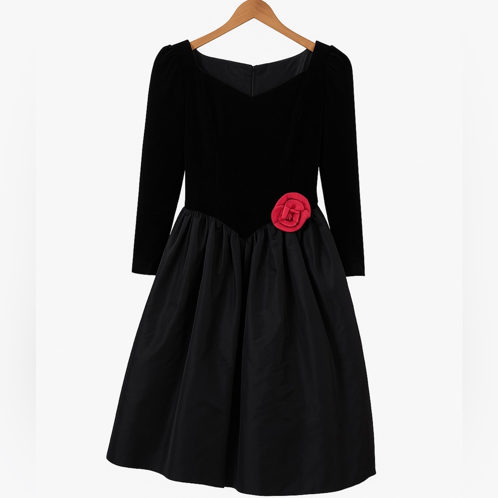 Vintage 80s Gunne Sax by Jessica McClintock Black Velvet Dress Nordstrom Siz 7